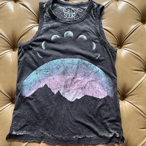 Cosmic Tank Top - Black Moon and mountains